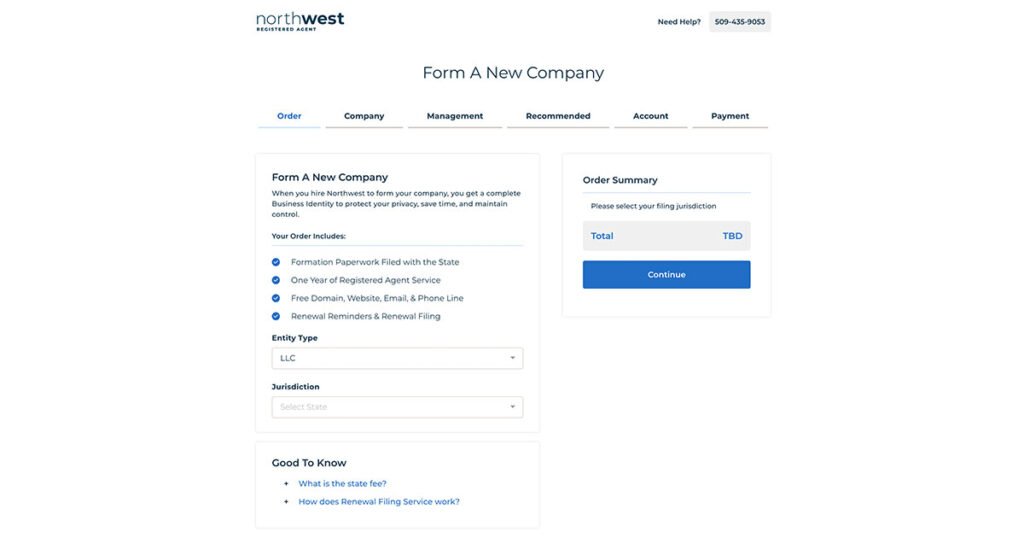 Şirket Türü ve Eyalet Seçimi