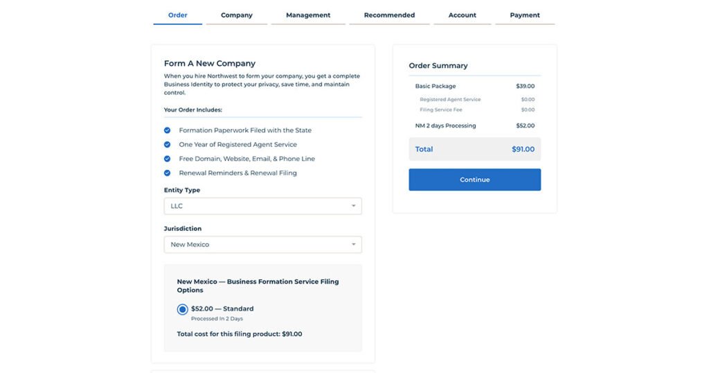 Şirket için New Mexico Eyaleti Seçimi