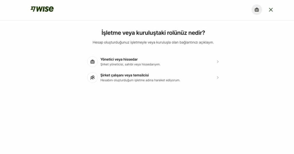 Wise Business (Kurumsal) Hesap Nasıl Açılır? Wise Business Şirket Rolü Seçimi