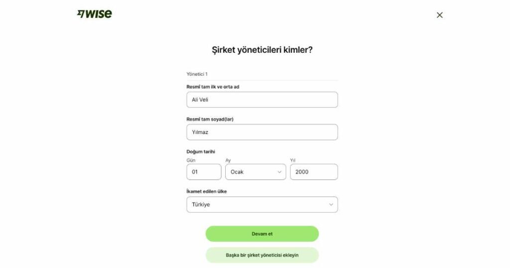 Wise Business (Kurumsal) Hesap Nasıl Açılır? Wise Business Şirket Yöneticisi Tanımlama