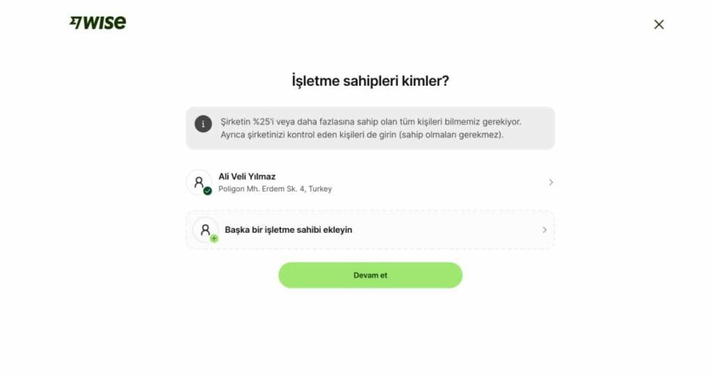 Wise Business (Kurumsal) Hesap Nasıl Açılır? Wise Business Şirket Sahibini Onaylama