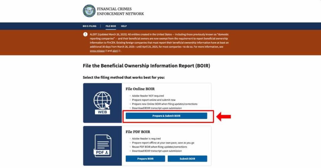 FinCEN BOI Online Raporlama