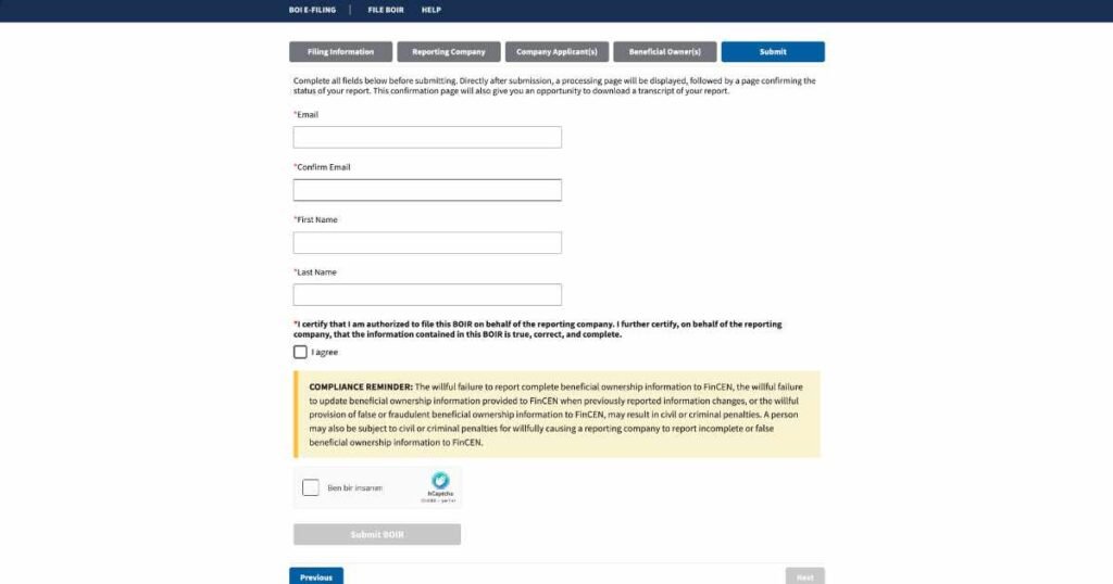 FinCEN BOI Online Raporlama İletişim Bilgileri