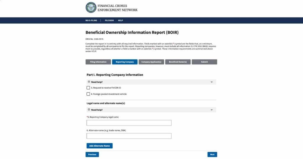 FinCEN BOI Online Raporlama Şirket Bilgileri