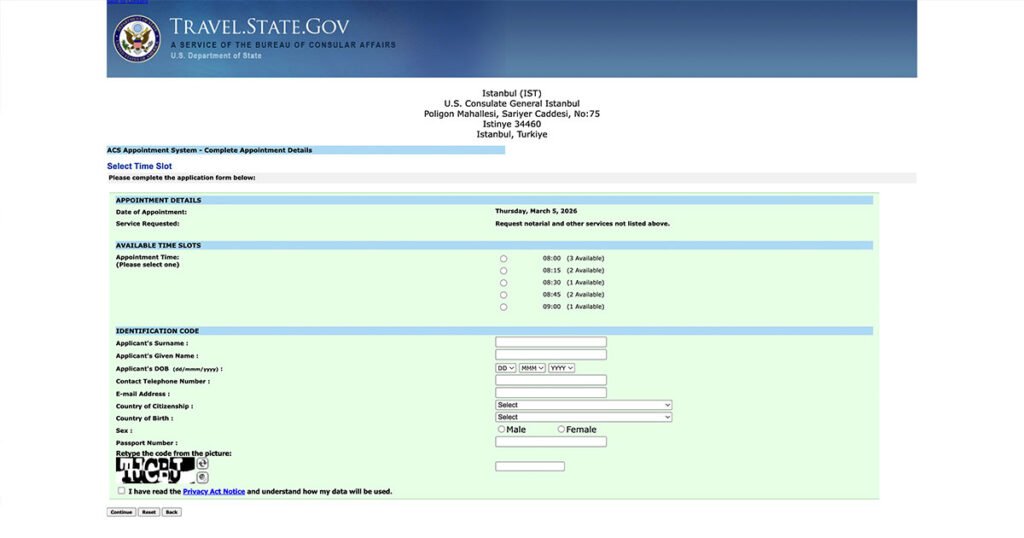 ABD Konsolosluğu Noterlik Başvurusu Randevu Alma | Pasaport Bilgilerini Girmek