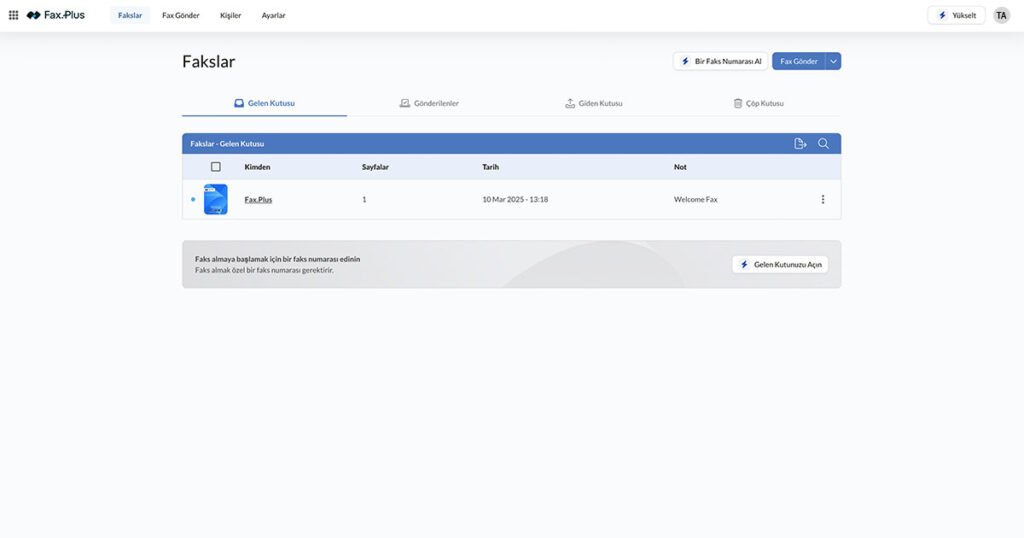 Fax.Plus Kullanıcı Paneli