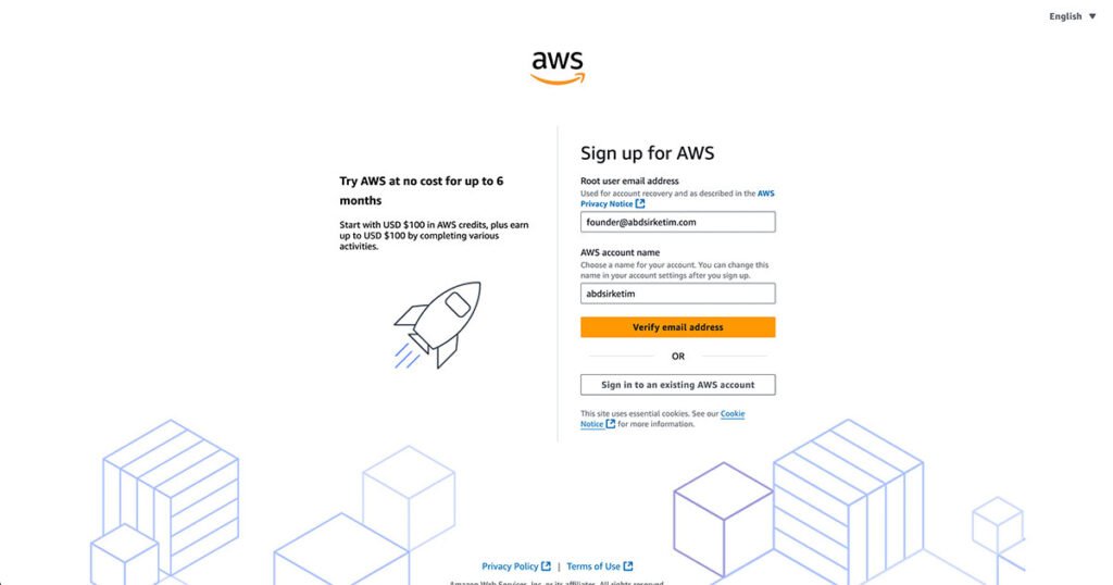 Anthropic Claude Bedava Kullanın Amazon AWS Signup Ekranı