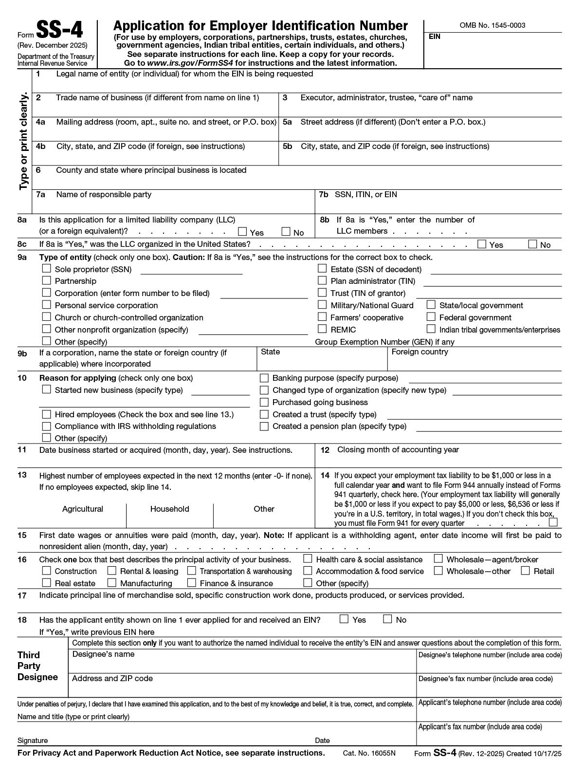 EIN başvurusu için SS-4 formu nasıl doldurulur?